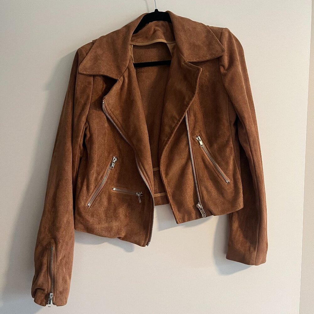Lulus Suede with Love Tan Moto Jacket | Size M - Picture 4 of 10
